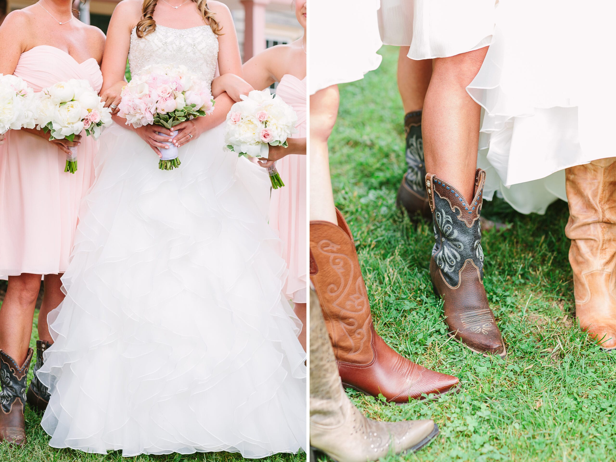 Historic Union Mills Homestead Rustic Wedding // Lauren Myers Photography #RusticWedding #BlushWedding #CowboyBoots #AllureBridals #Rustic